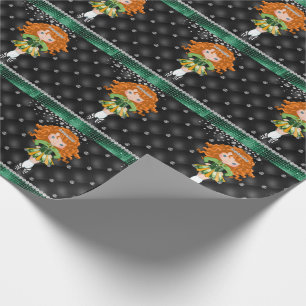 Papier Cadeau Custom Irish Dance Redhead Girl Green, Noir