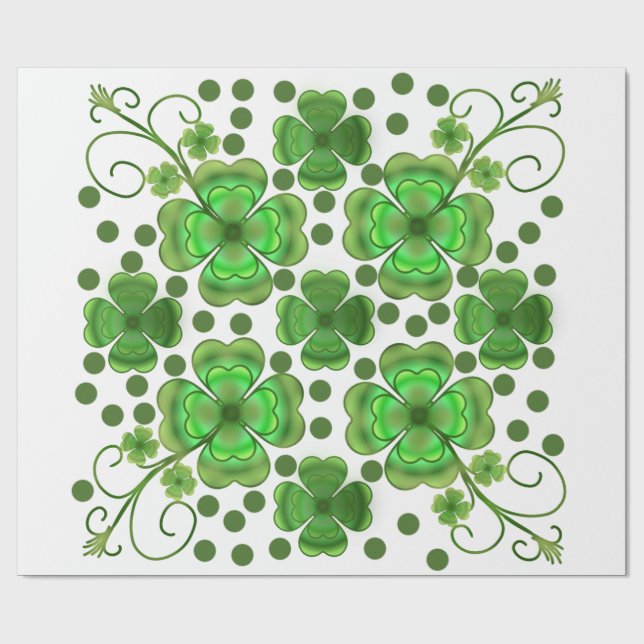 Papier Cadeau Custom Metallic Green Clover & Swirl Pattern  (Plat)