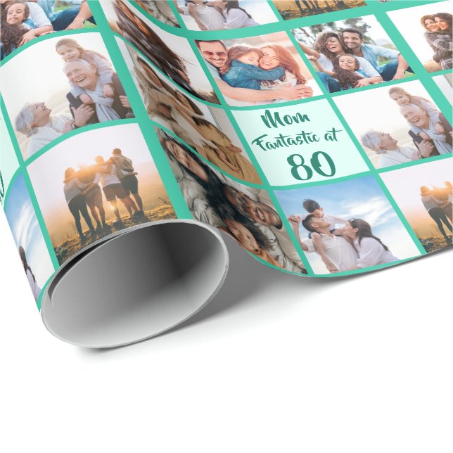 Papier Cadeau Custom Mom fantastique à 80 ans collage photo (Coin rond)