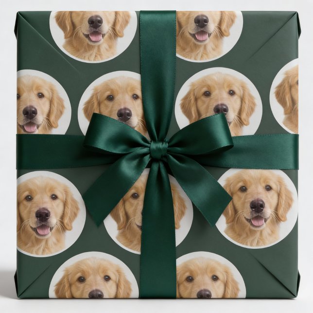 Papier Cadeau Custom Pet Photo | Personalized Forest Green Gift  (Créateur téléchargé)