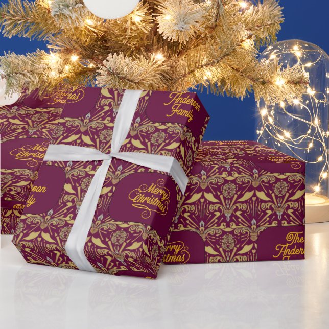 Papier Cadeau Custom Royal Burgundy & Gold Ornate Luxury  (Vacances)