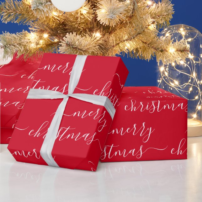 Papier Cadeau Custom Text Elegant Red And White Merry Christmas (Vacances)