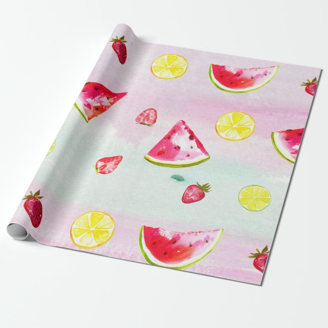 Papier Cadeau Cute Anniversaire de enfant Watermelon Lemon (Déroulé)