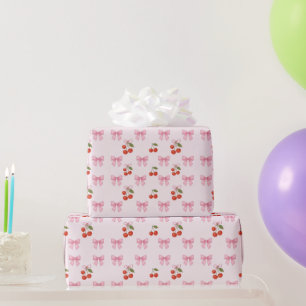 Papier Cadeau Cute Aquarelle Cerry Bow Coquette Motif