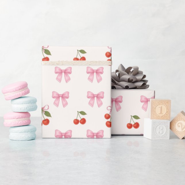 Papier Cadeau Cute Aquarelle Cerry Bow Coquette Motif (Baby Shower)