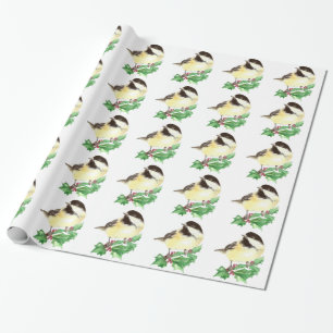 Papier Cadeau Cute aquarelle Chickadee Holly Berry Noël