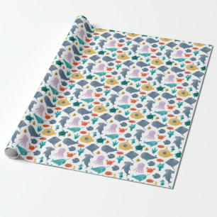 Papier Cadeau Cute Aquarelle Océan Animaux Motif