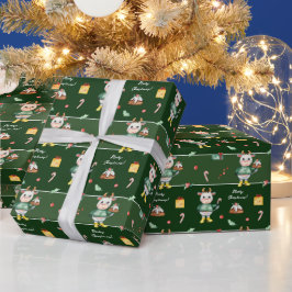 Papier Cadeau Cute Aquarelle Vache tenant Bundt Gâteau Noël