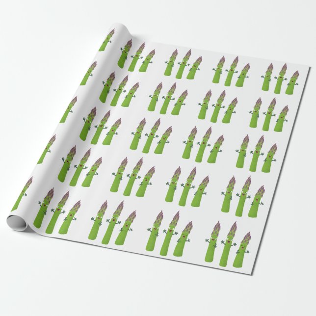 Papier Cadeau Cute asperges chantant un trio végétal dessin anim (Déroulé)