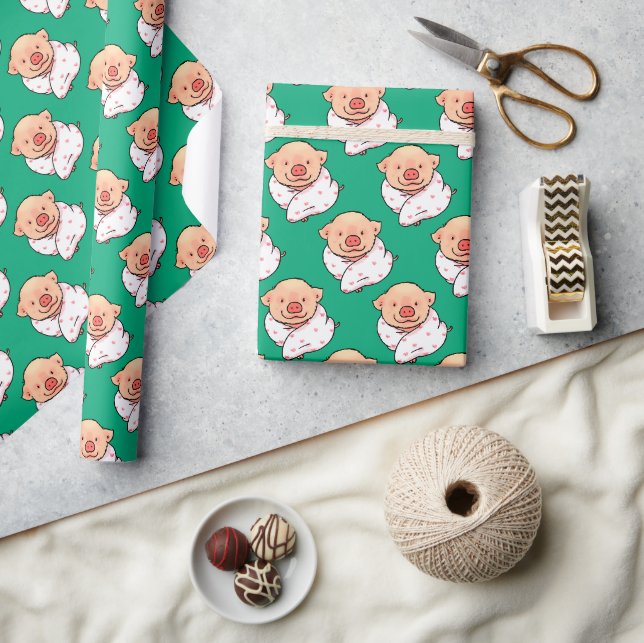 Papier Cadeau Cute Baby Pig Wrapped in Blanket (Artisanat)