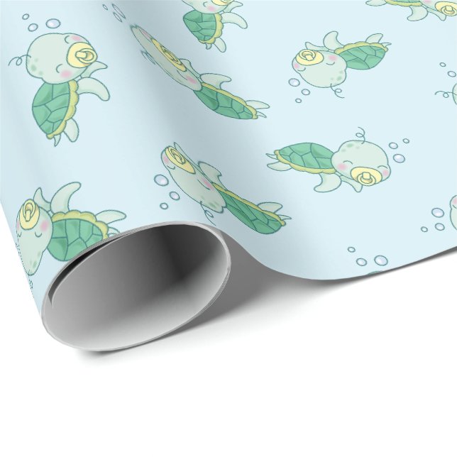 Papier Cadeau Cute Baby shower de tortue de mer Kawaii (Coin rond)