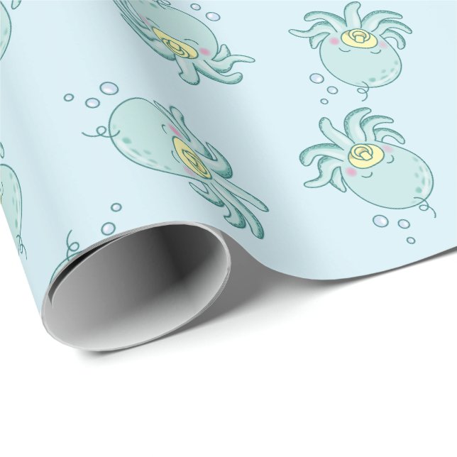 Papier Cadeau Cute Baby shower Octopus Kawaii (Coin rond)
