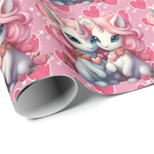 Papier Cadeau Cute Baby Unicorns Cpuple pour le cadeau de la Sai