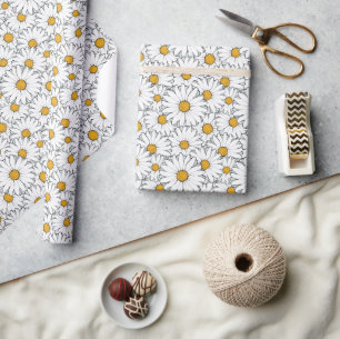 Papier Cadeau Cute Blanc Jaune Daisies Floral Art Motif
