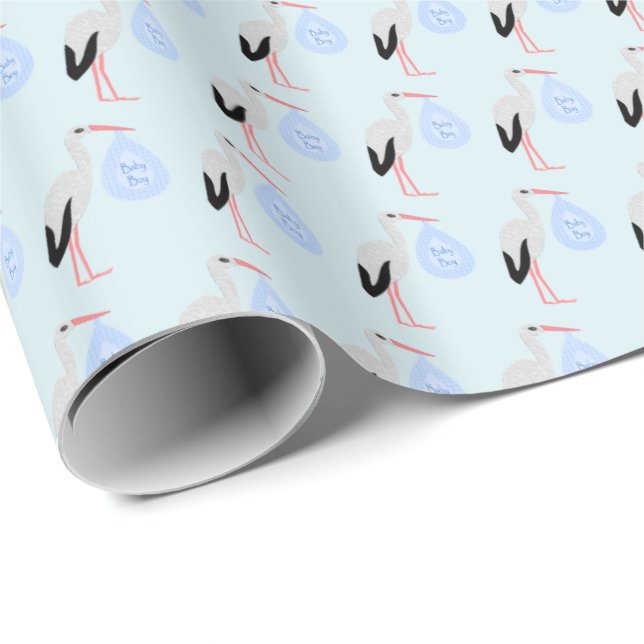 Papier Cadeau Cute Blue Baby Boy Stork (Coin rond)