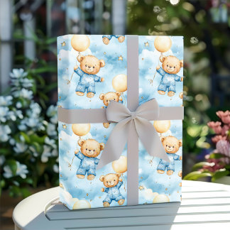 Papier Cadeau Cute Blue Teddy Bear Baby Boy Shower