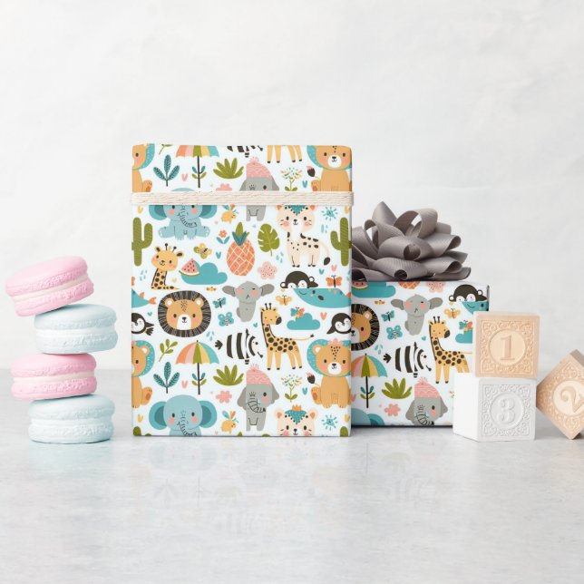 Papier Cadeau Cute Boho Jungle Animaux Anniversaire (Baby Shower)
