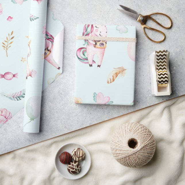 Papier Cadeau Cute Boho Unicorns Baby shower botanique floral (Artisanat)