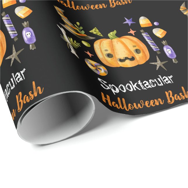 Papier Cadeau Cute Boo Citrouille Spooktacular Halloween Bash No (Coin rond)