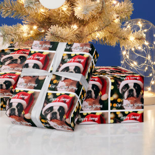 Papier Cadeau Cute Boston Terrier Chiot avec Santa Hat