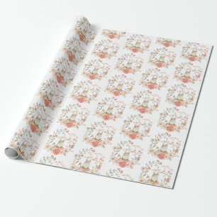 Papier Cadeau Cute Bunny Foliage Motif Bébé Fille Nursery