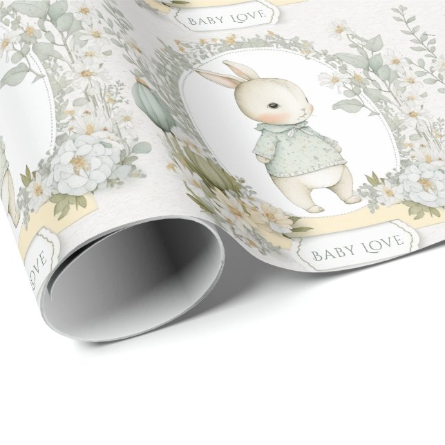 Papier Cadeau Cute Bunny Rabbit Baby Love (Coin rond)