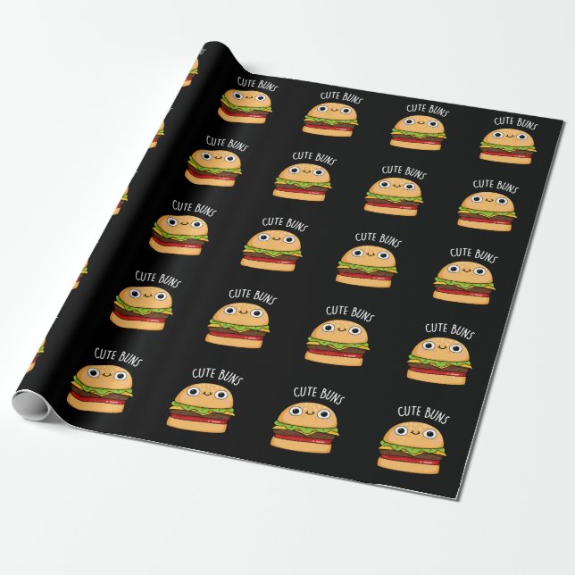 Papier Cadeau Cute Buns Funny Burger Pun Dark BG (Déroulé)