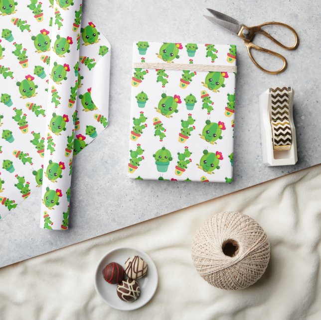 Papier Cadeau Cute Cactus, Green Cactus, Motif Cactus (Artisanat)