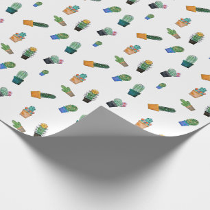 Papier Cadeau Cute Cactus Motif de fleurs vertes