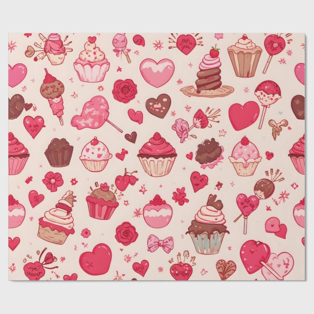 Papier Cadeau Cute Candy & Sweets Valentine Seamless Pattern  (Plat)