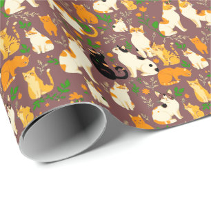 Papier Cadeau Cute Cats sur un café Arrière - plan Brown