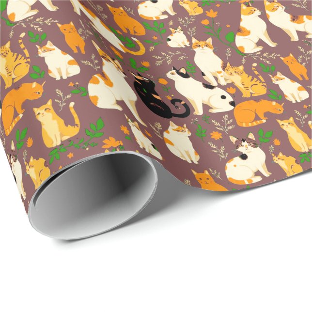 Papier Cadeau Cute Cats sur un café Arrière - plan Brown (Coin rond)