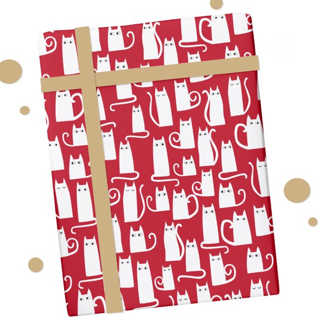 Papier Cadeau Cute chat rouge et blanc (Red and white festive cat gift wrap)