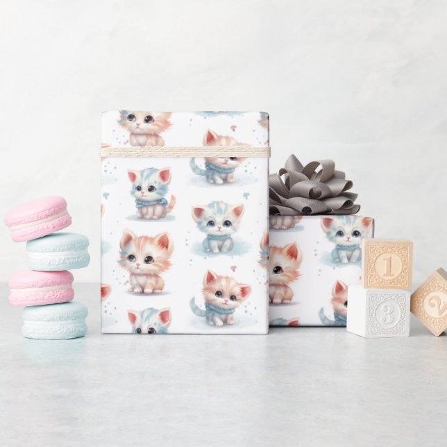Papier Cadeau Cute chatte aquarelle - (Baby Shower)