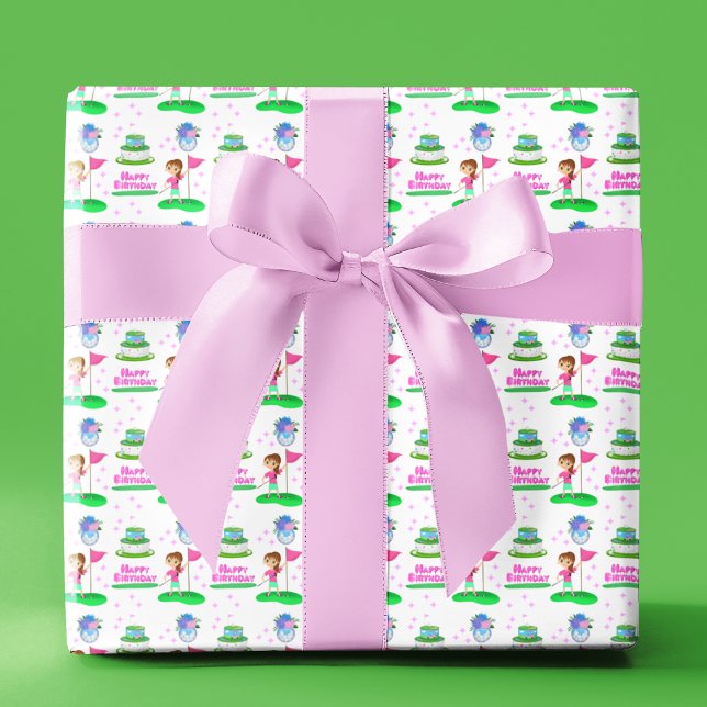 Papier Cadeau Cute Chibi Girl Anniversaire Golfing Thématique An (Créateur téléchargé)