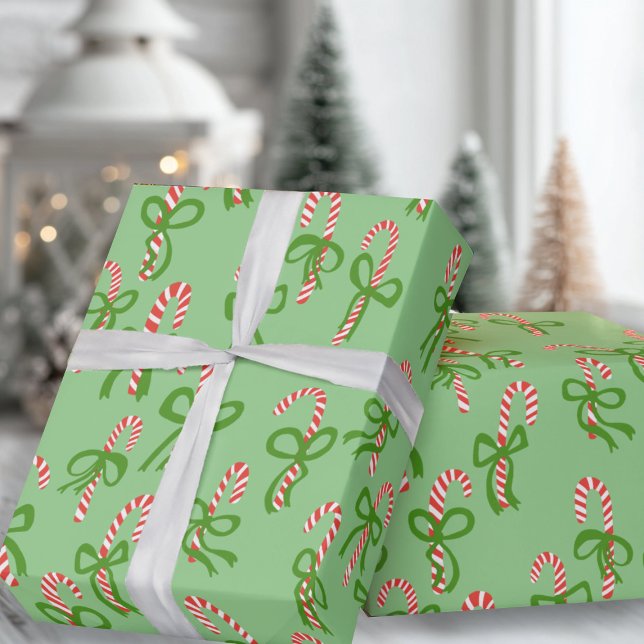Papier Cadeau Cute Christmas Candy Canes Xmas Holiday (Cute Christmas Candy Canes Xmas Holiday Wrapping Paper
Green)
