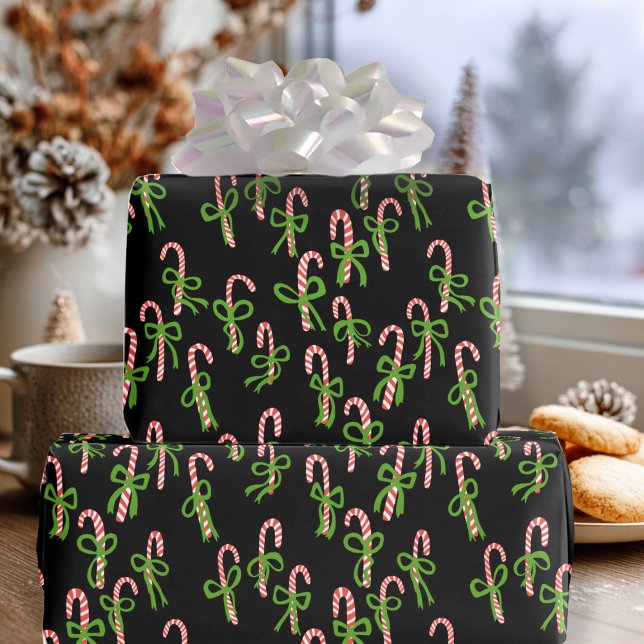 Papier Cadeau Cute Christmas Candy Canes Xmas Holiday (Cute Christmas Candy Canes Xmas Holiday Wrapping Paper Black
)