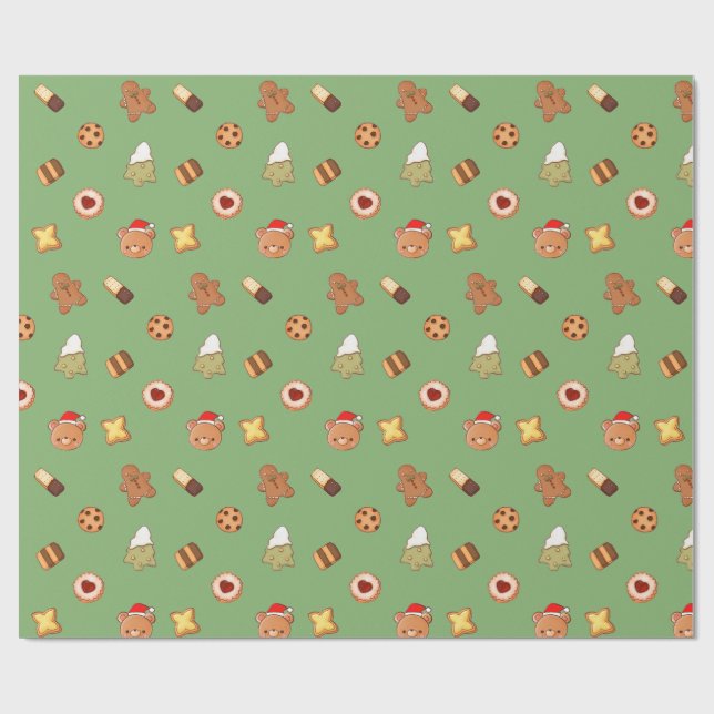 Papier Cadeau Cute Christmas Cookies Happy Holiday Biscuits  (Plat)