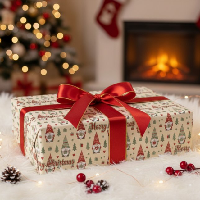 Papier Cadeau Cute Christmas Gnome Pattern Wrapping Paper (Créateur téléchargé)