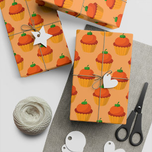 Papier Cadeau Cute Citrouille Cupcake pour cadeau d'automne