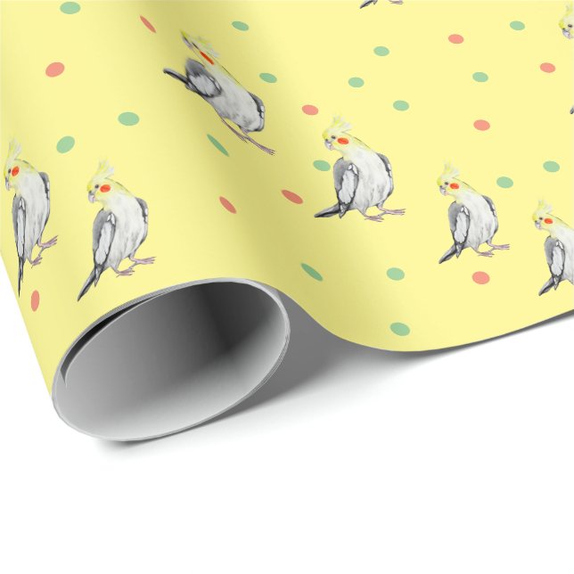Papier Cadeau Cute Cockatiel Aquarelle Parrot. (Coin rond)