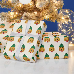 Papier Cadeau Cute Cocker Spaniel avec Motif Casquette Noël