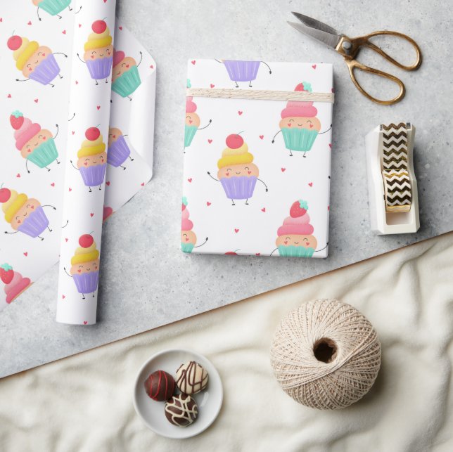 Papier Cadeau Cute Cupcakes Anniversaire Fun Fun Girly Love Hear (Artisanat)