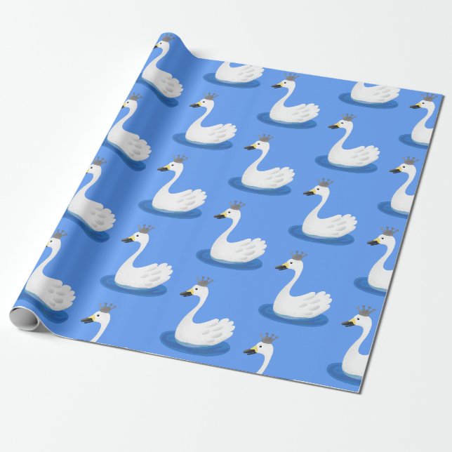 Papier Cadeau Cute cygne blanc avec dessin de la couronne (Déroulé)