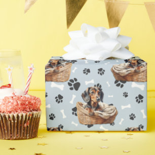 Papier Cadeau Cute Dachshund Chiot en Empreinte de patte de pani