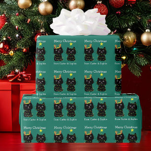 Papier Cadeau Cute deux chats Joyeux feux de Noël Personnalisé