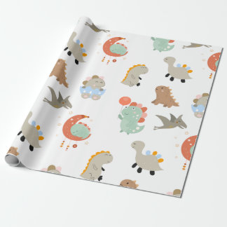 Papier Cadeau Cute Différents types de dinosaures dino pour enfa