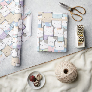Papier Cadeau Cute Doodle Kitten Visages Motif