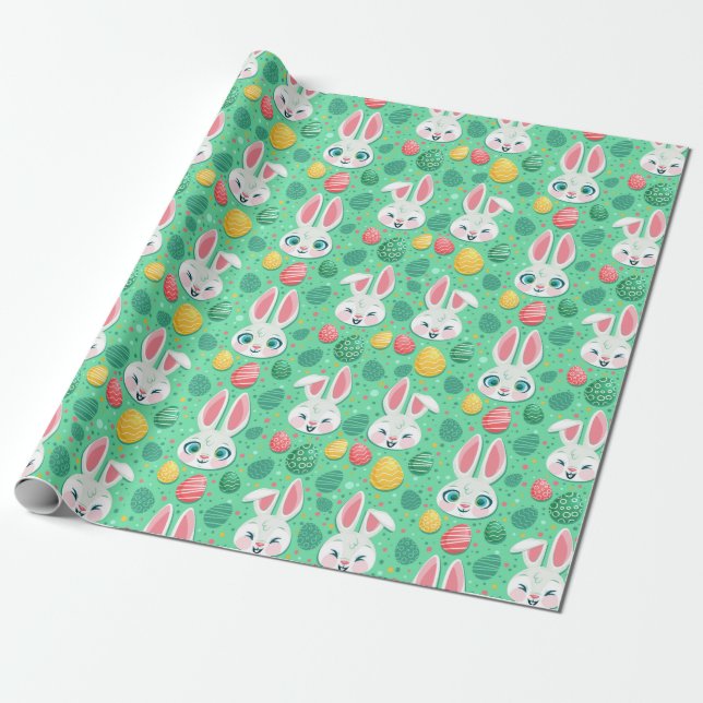 Papier Cadeau Cute Easter Bunny Pattern Wrapping Paper (Déroulé)