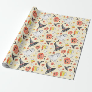 Papier Cadeau Cute Éffrayant Halloween Aquarelle Sorcière Jack F